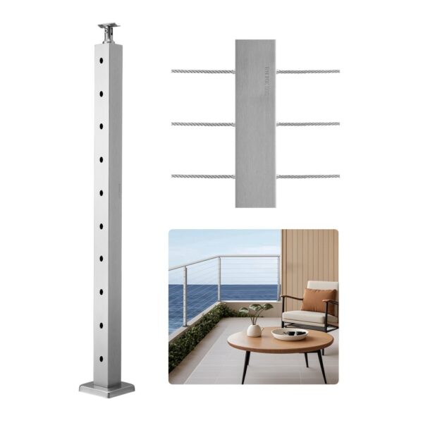 VEVOR Kabelgeländerpfosten, 91,4x5x5cm Stahl-Deckgeländerpfosten mit horizontalen & vorgebohrten Löchern