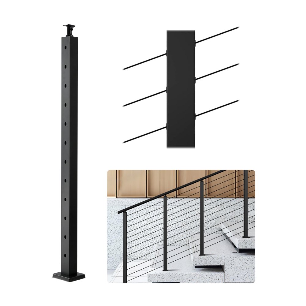VEVOR Kabelgeländerpfosten, 1067x50,8x50,8 mm, Kabel-Treppengeländerpfosten mit 30° vorgebohrten Löchern