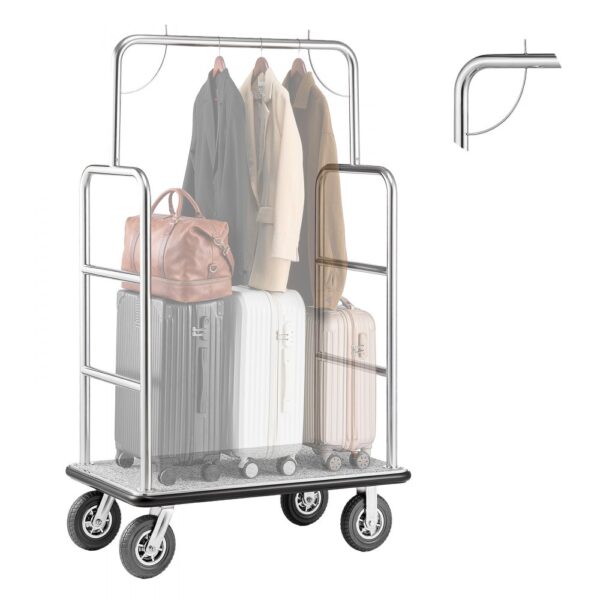 VEVOR Hotelgepäckwagen, 544 kg Tragkraft, Parkservice-Wagen mit grauem Teppichboden und 20 cm Gummirädern