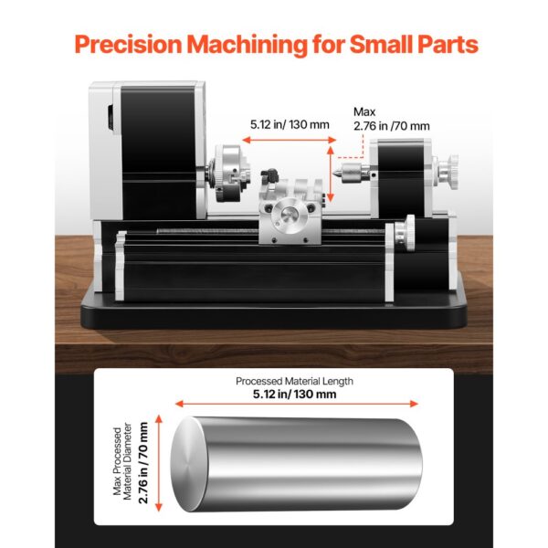 VEVOR Mini-Drehmaschine aus Metall 70x130 mm, Fräsmaschine 20000 U/min, 36 W Hochleistungsmotor – Bild 3
