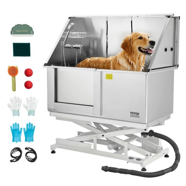 VEVOR Elektrische Hundewaschstation mit Hebefunktion, 127 cm Tierpflegewanne mit PE-Wasserfilterplatte