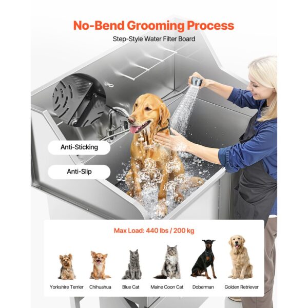 VEVOR 304 Edelstahl-Hundewaschstation, 127 cm große Pflegebadewanne mit rutschfester, flacher Rampe – Bild 4