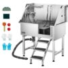 VEVOR Hundewaschstation aus Edelstahl, 961x620x1220 mm Tierpflegewanne mit Ablagetreppe, Wasserhahn