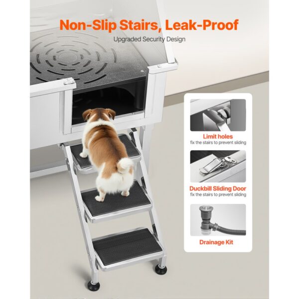 VEVOR Hundewaschstation aus Edelstahl, 961x620x1220 mm Tierpflegewanne mit Ablagetreppe, Wasserhahn – Bild 3