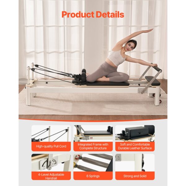 VEVOR Pilates Reformer Maschine Pilates-Bett aus Aluminium mit Sitzbox & doppeltem Widerstand, Feder & Kordel – Bild 5