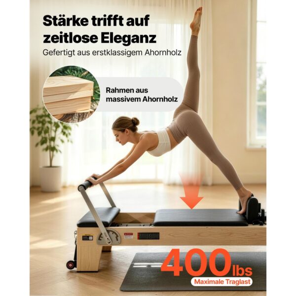 VEVOR Pilates Reformer Trainingsgerät aus Holz für den Einsatz im Heim-Fitnessstudio, bis zu 181,44 kg – Bild 3