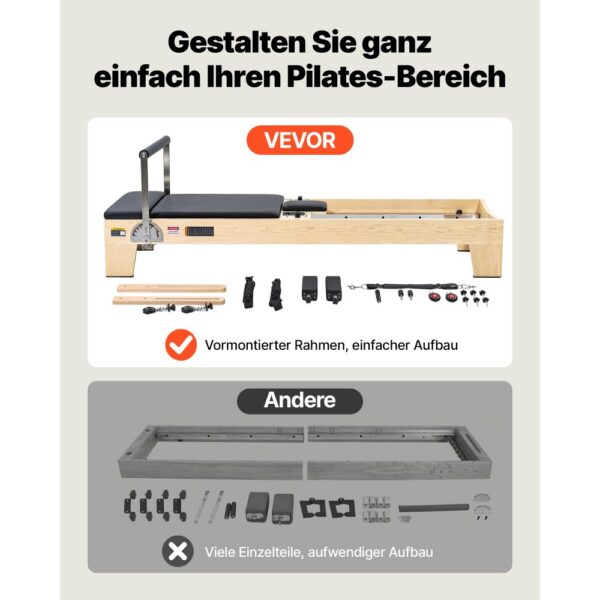 VEVOR Pilates Reformer Trainingsgerät aus Holz für den Einsatz im Heim-Fitnessstudio, bis zu 181,44 kg – Bild 4
