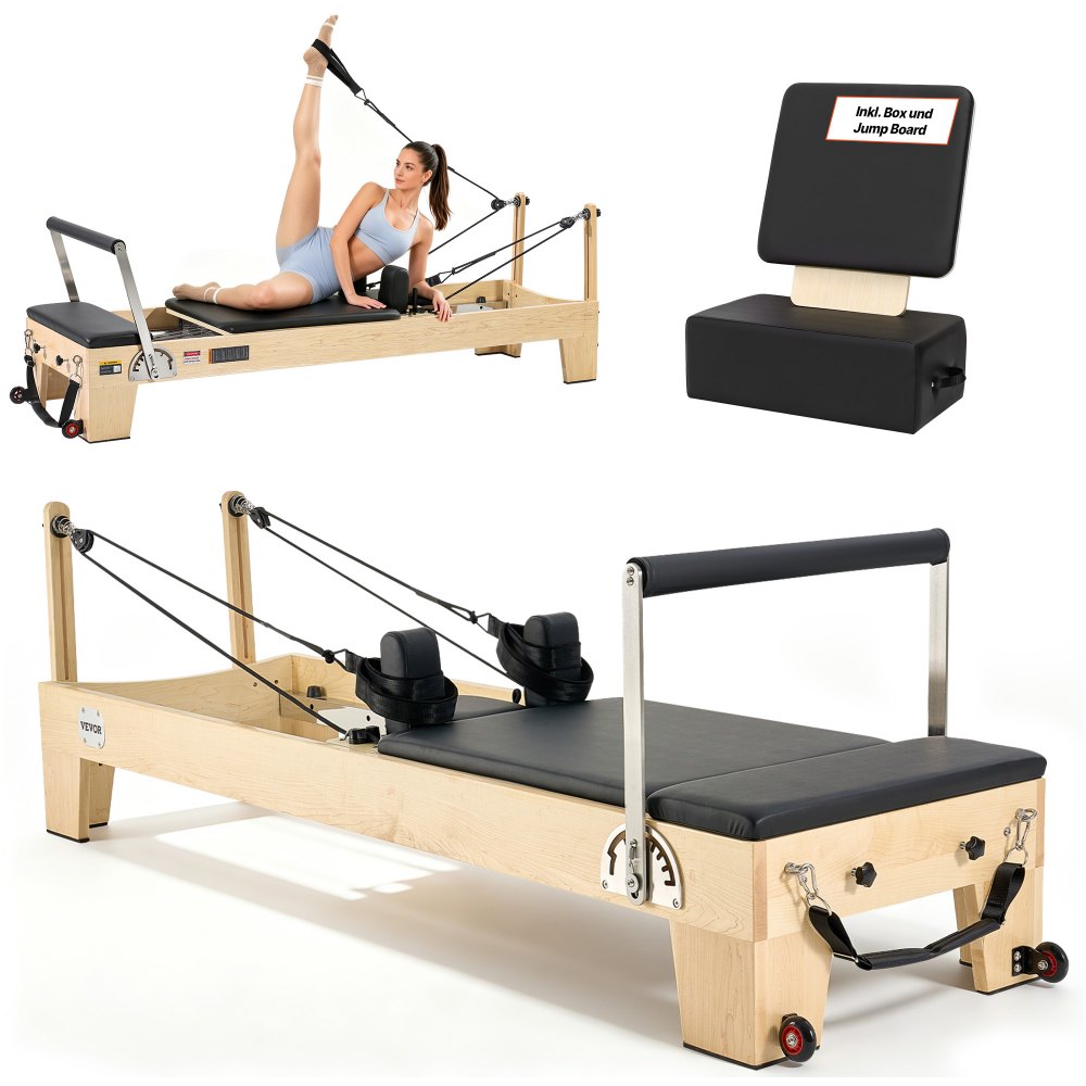 VEVOR Pilates Reformer Trainingsgerät aus Holz für den Einsatz im Heim-Fitnessstudio, bis zu 181,44 kg
