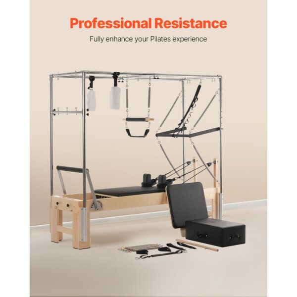 VEVOR Pilates Reformer Maschine aus Holz für Fitnessstudio zu Hause, bis zu 181,44 kg – Bild 3
