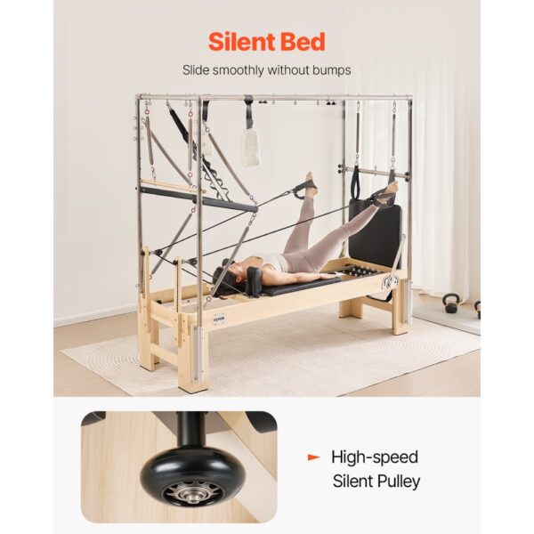 VEVOR Pilates Reformer Maschine aus Holz für Fitnessstudio zu Hause, bis zu 181,44 kg – Bild 4