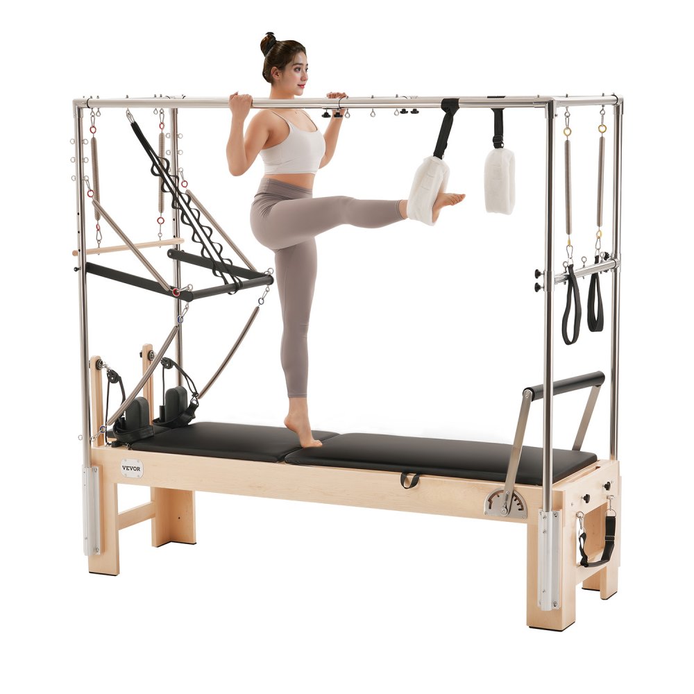 VEVOR Pilates Reformer Maschine aus Holz für Fitnessstudio zu Hause, bis zu 181,44 kg