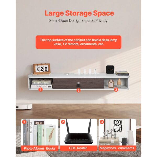 VEVOR TV Schrank hängend Wandhalterung, Hängeschrank 52 kg belastbar Weiß 120 cm Länge – Bild 4
