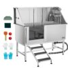 VEVOR Hundewaschstation Edelstahl, 1500x700x1495mm Tierpflegewanne mit Treppe, Duschkopf & Seifenhalter