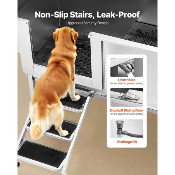 VEVOR Hundewaschstation Edelstahl, 1500x700x1495mm Tierpflegewanne mit Treppe, Duschkopf & Seifenhalter – Bild 3