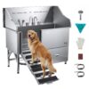 VEVOR 304 Edelstahl-Hundewaschstation, 154,9 cm große Pflegebadewanne mit rutschfester, flacher Rampe