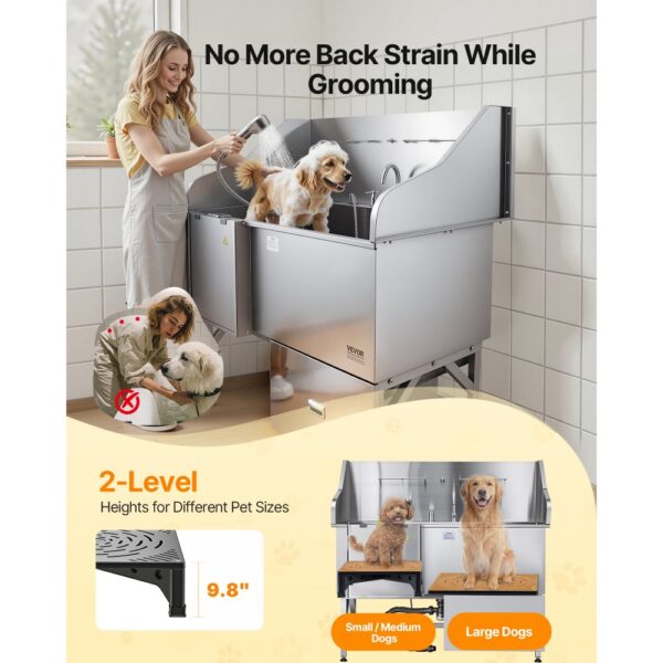 VEVOR 304 Edelstahl-Hundewaschstation, 154,9 cm große Pflegebadewanne mit rutschfester, flacher Rampe – Bild 3