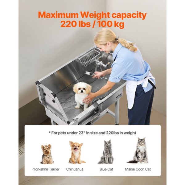 VEVOR Hundewaschstation aus Edelstahl, 870x488x1025 mm Tierpflegewanne mit Ablagetreppe, Wasserhahn – Bild 4