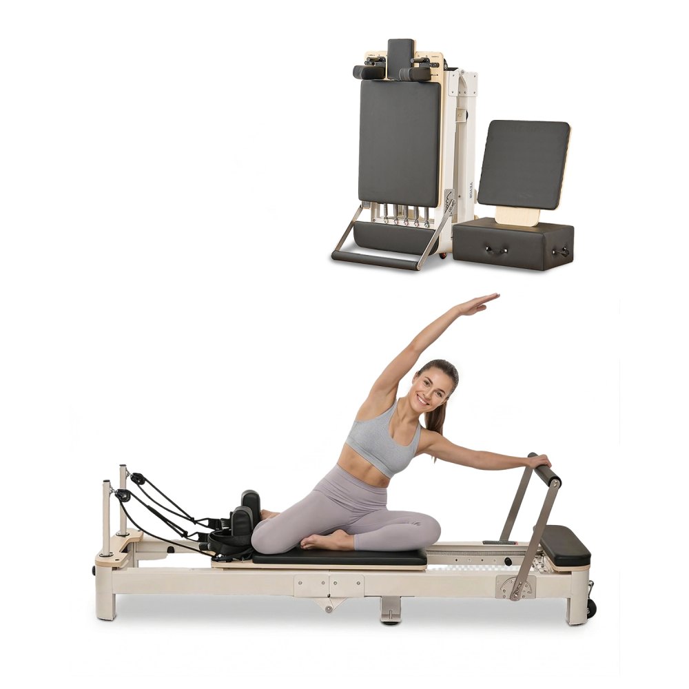 VEVOR Faltbare Pilates Reformer Maschine Pilates-Bett aus Aluminium mit Sitzbox & doppeltem Widerstand