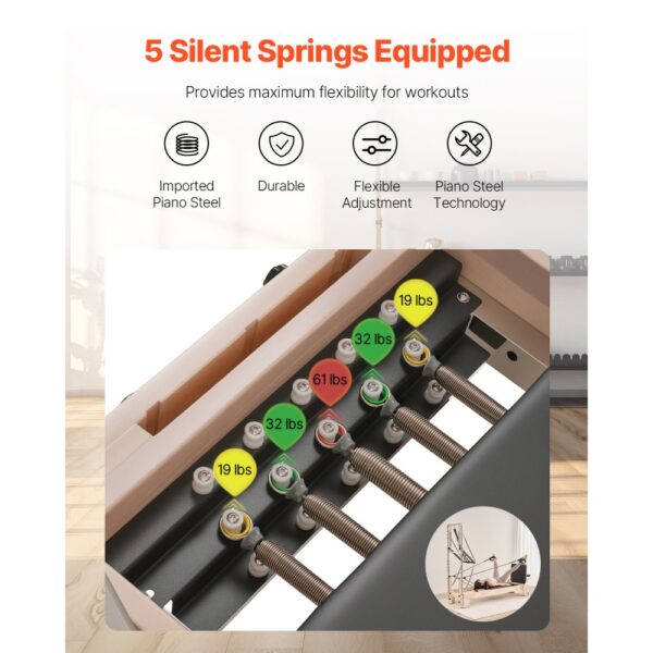 VEVOR Pilates Reformer Maschine aus Gummibaumholz für Fitnessstudio, Sprungbrett, biz zu 181,44 kg – Bild 2