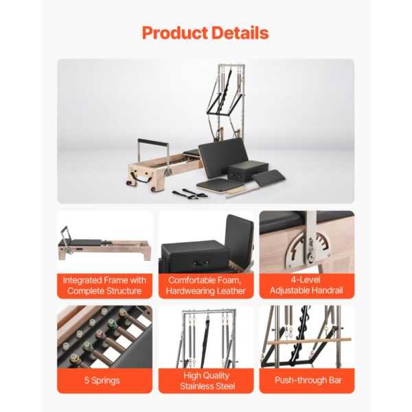 VEVOR Pilates Reformer Maschine aus Gummibaumholz für Fitnessstudio, Sprungbrett, biz zu 181,44 kg – Bild 5