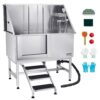 VEVOR Hundewaschstation Edelstahl, 1270x700x1545 mm Tierpflegewanne mit Treppe, Duschkopf & Seifenhalter