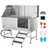 VEVOR Hundewaschstation Edelstahl, 1500x700x1495 mm Tierpflegewanne mit Treppe, Duschkopf & Seifenhalter