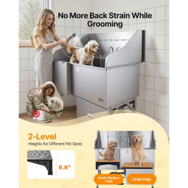 VEVOR 304 Edelstahl-Hundewaschstation, 154,9 cm große Pflegebadewanne mit rutschfester, flacher Rampe – Bild 3