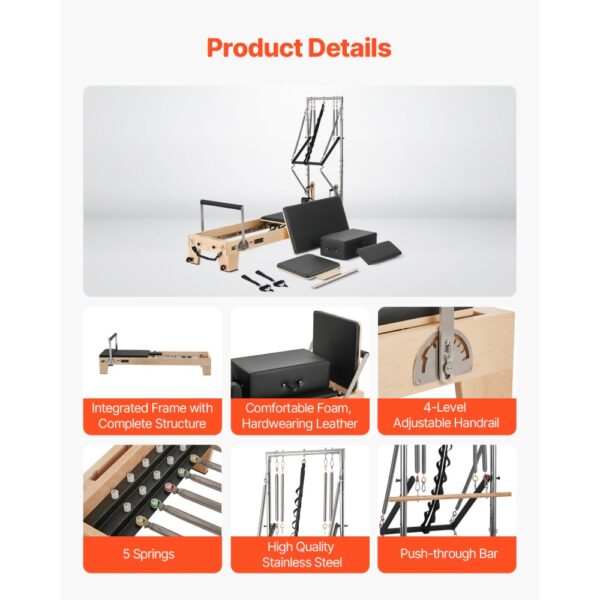 VEVOR Pilates Reformer Maschine aus Holz für Fitnessstudio zu Hause, Sprungbrett, bis zu 181,44 kg – Bild 5