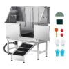 VEVOR Hundewaschstation Edelstahl, 1270x580x1495 mm Tierpflegewanne mit Rampe, Duschkopf & Seifenhalter