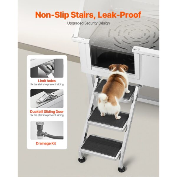 VEVOR Hundewaschstation aus Edelstahl, 961x620x1220 mm, Tierpflegewanne mit Ablagetreppe – Bild 3