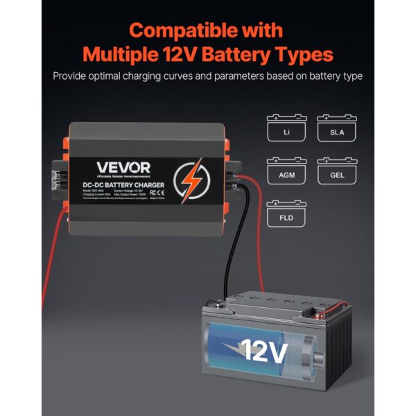 VEVOR 12 V 60 A DC/DC-Batterieladegerät, 750 W, GEL- und Nassbatterien – Bild 4 VEVOR 12 V 60 A DC/DC-Batterieladegerät, 750 W, GEL- und Nassbatterien – Bild 4