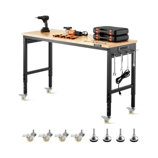 VEVOR Werkbank 1524x559x711-1030mm, 907 kg Tragkraft, Werktisch mit Steckdose