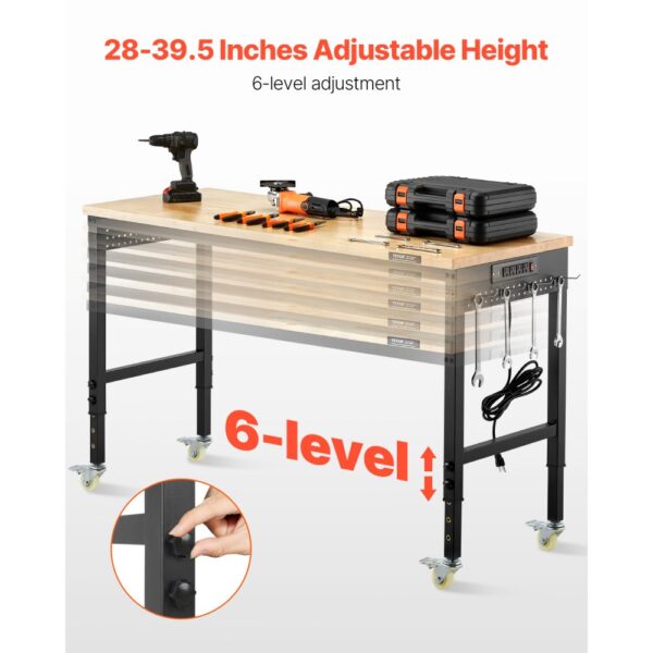 VEVOR Werkbank 1524x559x711-1030mm, 907 kg Tragkraft, Werktisch mit Steckdose – Bild 3