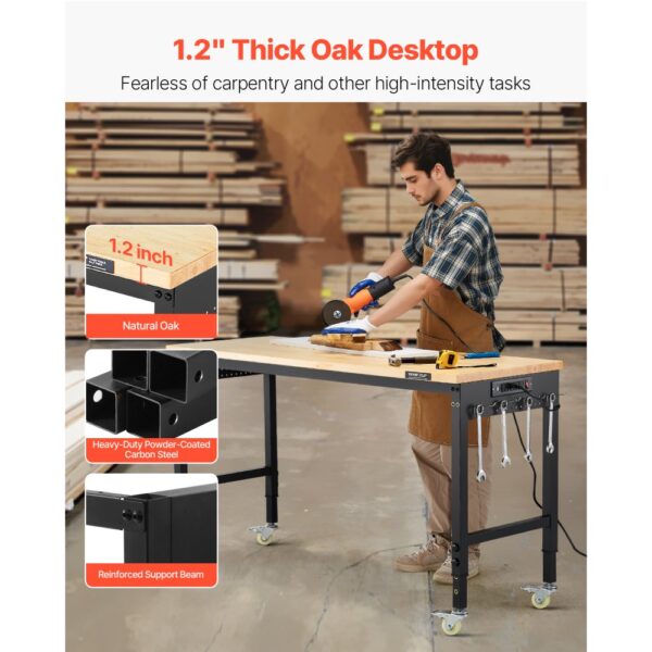 VEVOR Werkbank 1524x559x711-1030mm, 907 kg Tragkraft, Werktisch mit Steckdose – Bild 4
