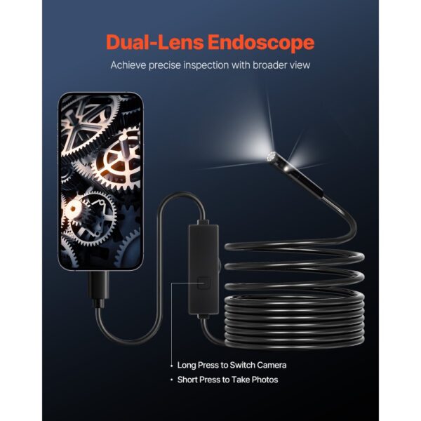 VEVOR Endoskopkamera mit Licht, 1920P HD-Inspektionskamera mit 8+1 LED-Licht, 2-fachem Zoom – Bild 2