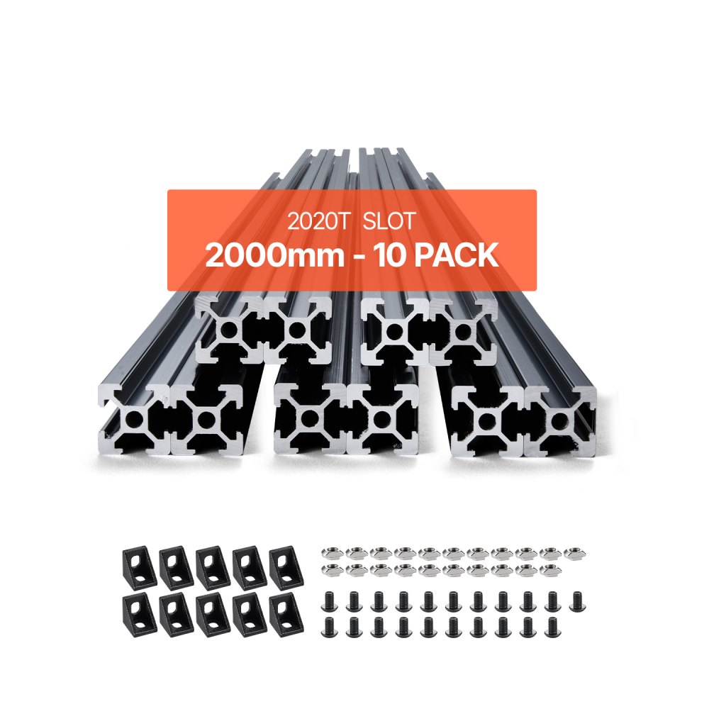 VEVOR 10er Set Aluprofil 2000 mm T-Nut 2020 Aluminium Profil, Nutenprofil für 3D-Drucker, CNC-Maschine DIY