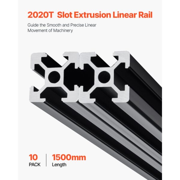 VEVOR 10er Set Aluprofil 1500 mm T-Nut 2020 Aluminium-Strangpressprofil, Nutenprofil für 3D-Drucker, Schwarz – Bild 2