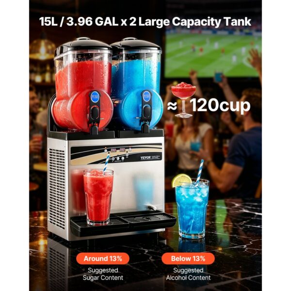 VEVOR kommerzieller Frozen Drink Maker, 15 L x 2 Slush-Maschine mit zwei Tanks – Bild 2