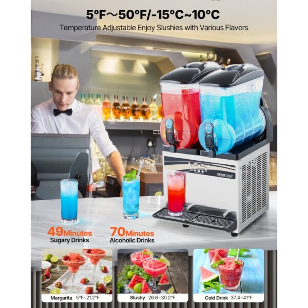 VEVOR kommerzieller Frozen Drink Maker, 15 L x 2 Slush-Maschine mit zwei Tanks – Bild 3