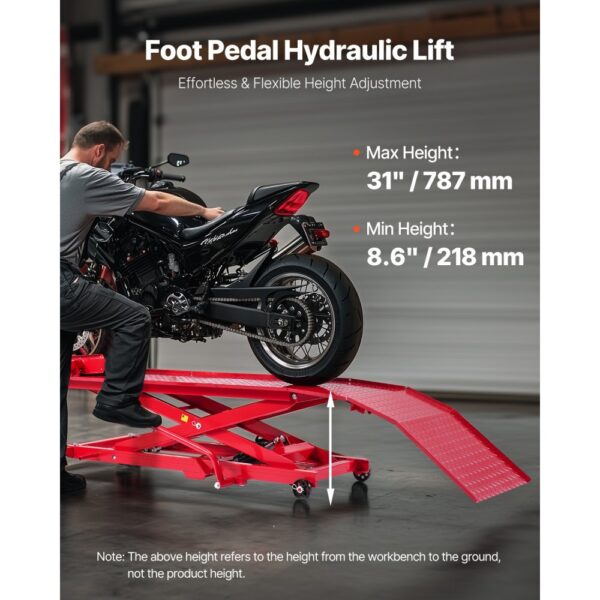 VEVOR Motorradheber Motorradhebebühne Hydraulisch (Max. 787 mm Hubhöhe) Hebeständer Rollbar – Bild 2