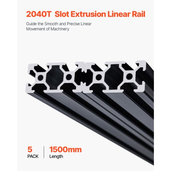 VEVOR 5er Set Aluprofil 1500 mm T-Nut 2040 Aluminium-Strangpressprofil, Nutenprofil für 3D-Drucker, Schwarz – Bild 2