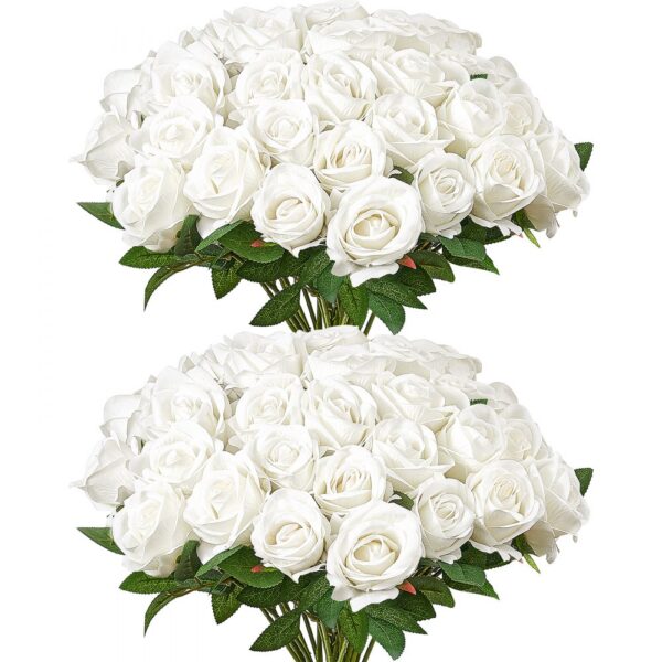 VEVOR Künstliche Blumen Rosen, 60 Stück Kunstblumen, Weiße Gefälschte Rose mit Stielen VEVOR Künstliche Blumen Rosen, 60 Stück Kunstblumen, Weiße Gefälschte Rose mit Stielen