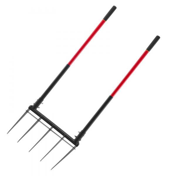 VEVOR Broadfork Doubleshaft 510x320 mm, 5-Zinken-Grabegabel mit zwei Fiberglasgriffen, robuste Spatengabel