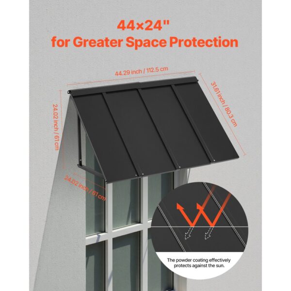 VEVOR Fenstermarkise 112,5x61x61 cm, Türvordach, Überdachung mit dreieckigem Stahlrahmen für Türen – Bild 4
