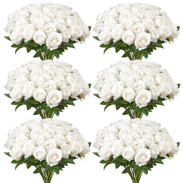 VEVOR Künstliche Blumen Rosen, 120 Stück Kunstblumen, Weiße Gefälschte Rose mit Stielen VEVOR Künstliche Blumen Rosen, 120 Stück Kunstblumen, Weiße Gefälschte Rose mit Stielen