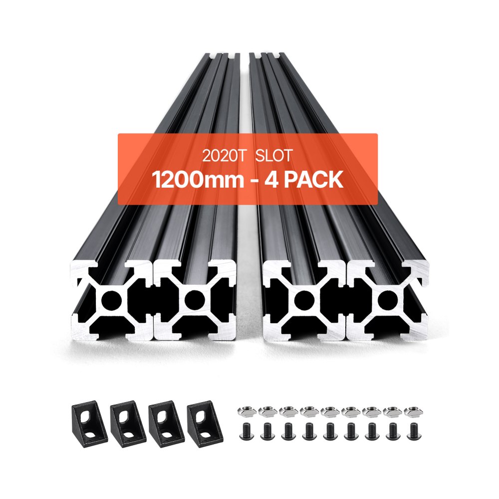 VEVOR 4er Set Aluprofil 1200 mm T-Nut 2020 Aluminium-Strangpressprofil, Nutenprofil für 3D-Drucker, Schwarz
