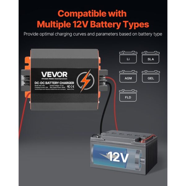 VEVOR 12 V 40 A DC/DC-Batterieladegerät, 500 W, GEL- und Nassbatterien – Bild 4