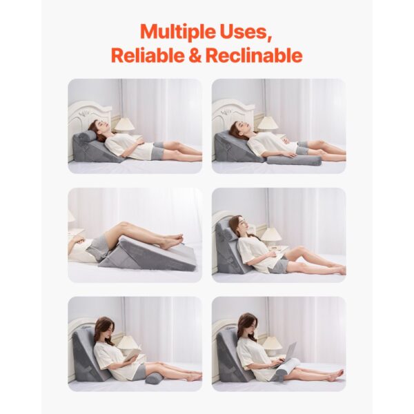 VEVOR Bettkeilkissen, 3-teiliges orthopädisches Bettkeil-Set, mit Bezug & Schaumstoffunterstützung – Bild 4