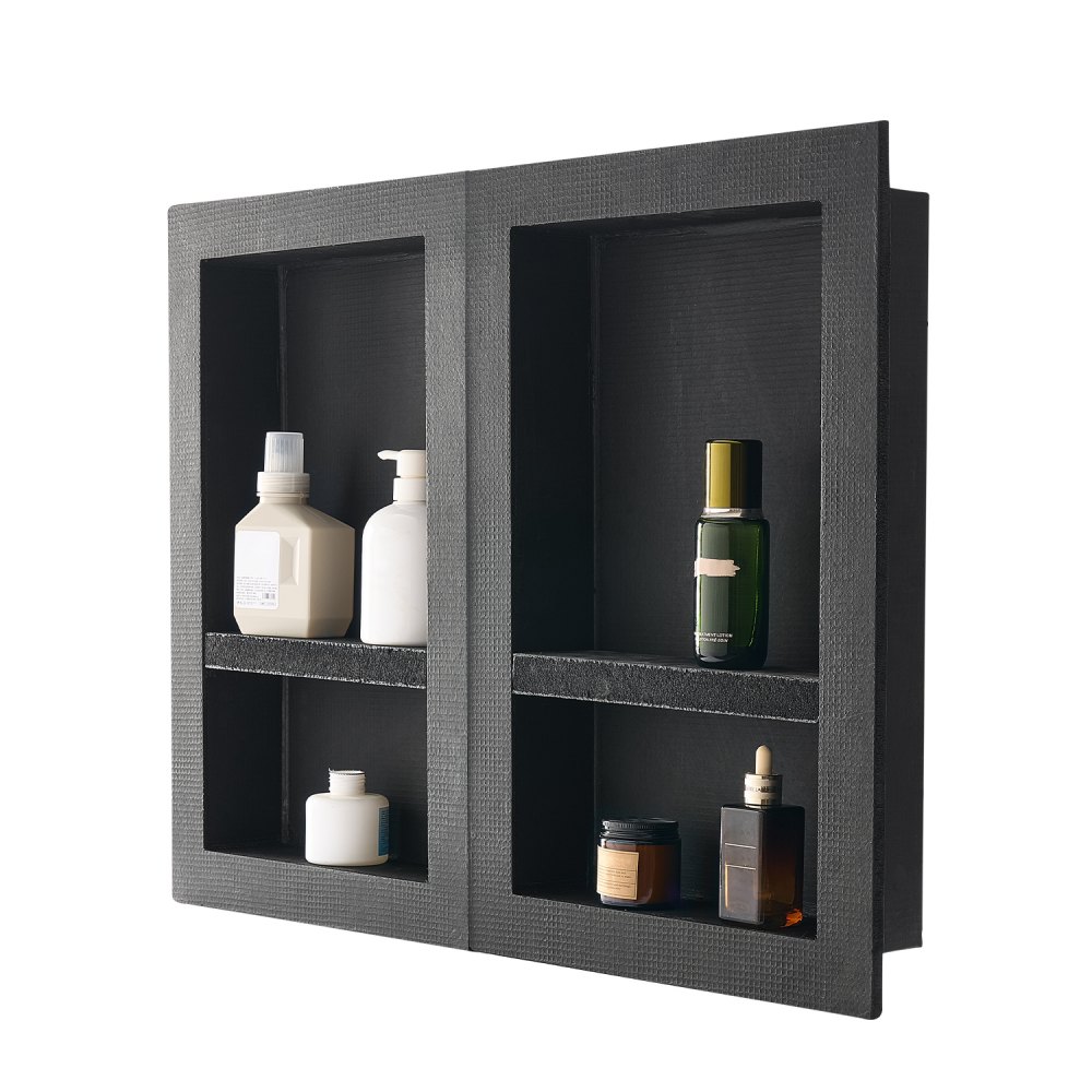 VEVOR Duschnische, 40,6 x 61 cm + 40,6 x 61 cm Wandnische mit beweglichem Regal, schwarz für Badezimmerdusche