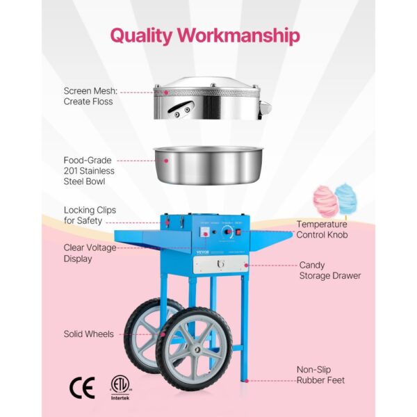VEVOR elektrische Zuckerwattemaschine kommerzielle Zuckerwattegeräte mit Wagen (1000 W) mit 52 cm – Bild 5 VEVOR elektrische Zuckerwattemaschine kommerzielle Zuckerwattegeräte mit Wagen (1000 W) mit 52 cm – Bild 5